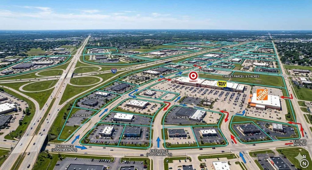 aerial photograph of commercial property showing entire property overview