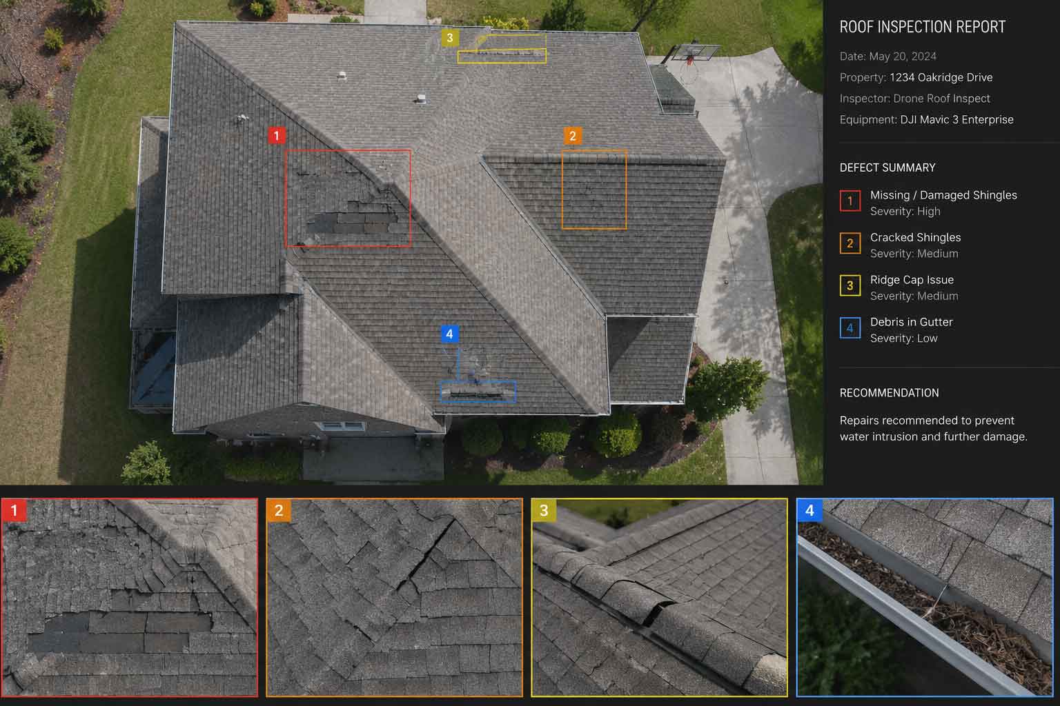 drone imaging showing roof defect in rockford illinois