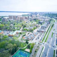aerial drone photography of a shopping center in Madison Wisconsin