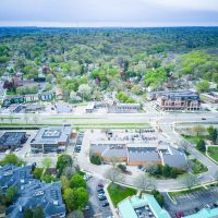 aerial drone photography of a shopping center in Madison Wisconsin